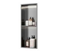 inless Steel Wall-Mounted Shower with LED Light, Built-In Shelf for Bathroom, No Tiling Required (Gray, 70 x 28 x 12.5 cm)