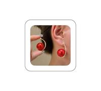 Inlibran Boho Exaggerate Pearl Hoop Earrings Red Bead Dangle Vintage Circle Drop Large Beaded Statement Jewelry for Women