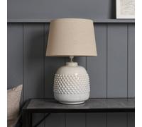 Inlight Lago Bobbled Round Gloss White & Natual Table Lamp