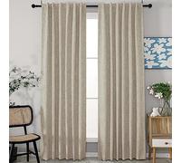 INLINAS 52 x 96 Inch Linen Bamboo Knots Texture Blackout Curtains - 100% Light Blocking, Noise Beigeucing Triple Layer Fabric Back Tab and Rod Pocket for Bedroom, Set of 2, Beige