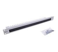 Inline 19111O Cable Feed-Through Plate with Brush and Cable Strip, 1U, RAL 7035 Grey, for Network Cabinet and Server Cabinet, Professional Cable Management