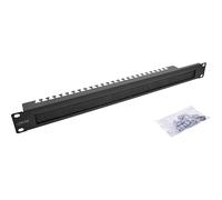 Inline 1911N Cable Feed-Through Plate with Brush and Cable Strip, 1U, RAL 9005 Black, for Network Cabinet and Server Cabinet, Professional Cable Management, 19111N