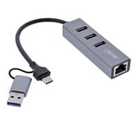 Inline 4-in-1 USB to Ethernet Adapter, USB-C to RJ45 Gigabit LAN Network Adapter, with 3 USB-A Ports (3.2 Gen.1), for MacBook, Windows, Linux, 33380S