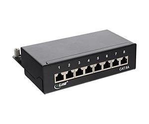 InLine 76808A Flat Patch Panel Cat.6A 8-Way Mounting on Top Hat Rail (TS35) Black RAL9005