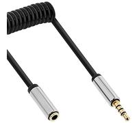 InLine 99284 Slim Audio Coiled Cable 3.5 mm Male to Female 4-Pin Stereo 0.5 m Black