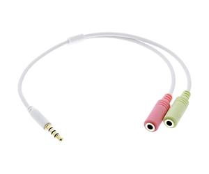 InLine 99302W Audio Headset Adapter Cable 3.5 mm Jack Plug 4-Pin to 2x 3.5 mm Jack Socket White 0.25 m