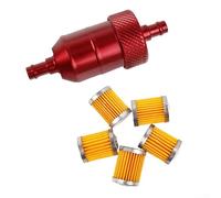 Inline Fuel Filter 8mm with 5 Replacement Filters, Designed for Off Road Motorcycles and ATVs (Red)