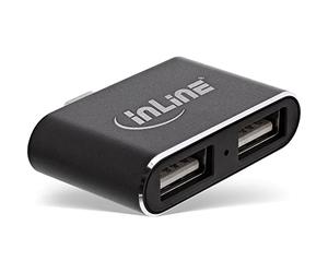 InLine Mini-USB 2.0 Hub USB C Male Plug to 2 x Type A Female black Black