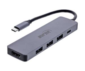 Inline Multifunctional Hub with 3X USB-A 5Gb/s, HDMI 4K 60Hz, USB-C Power Delivery 100W, Compatible with Windows macOS Linux, 33271A