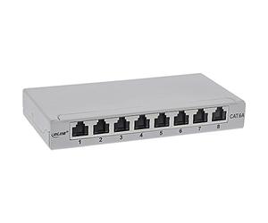 InLine® Patch Panel Cat.6A 0.5U 8-Way for Table / Wall / DIN Rail with Dust Protection Grey
