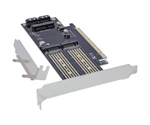 InLine® PCI Express Card for 1x M.2 Key B + 1x NVMe M.2 Key M + 1x mSATA, PCIe x16, 76660T