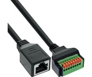 Inline RJ45 Socket to Push-in Clamp with 15 cm Cat.5e Cable, 8-Pin Tool-Free Connection, Network Socket for DIN Rail, LAN Coupling Ethernet, 92505H