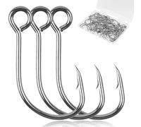 Inline Single Hooks 80pcs Replacement Fishing Single Hooks High Carbon Steel Large Eye Inline Circle Hooks for Spoon Spinner Lure Baits Saltwater Freshwater (6#-80pcs)