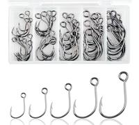 Inline Single Hooks Kit, 50pcs Replacement Large Eye Single Hooks for Spoon Spinner Lure Baits High Carbon Steel Inline Circle Hooks Saltwater Freshwater