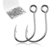 Inline Single Hooks Single Replacement Hooks for Fishing Baits Lures 50pcs High Carbon Steel Big Eye Fish Lure Hooks with Barbed Fishing Spoon Spinner Lure Bait Hooks (4#,50pcs)