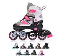 Inline Skates Children's Kids Inliners Roller Skates Roller Blades ABEC 7 Carbon Children's Inline Skates Adjustable Shoe Size (Pink/Grey, S 30-33)