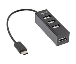 InLine® USB 2.0 4-Port Hub, USB-C Male to 4x USB-A Female, Cable 15 cm, Slim Design, Black