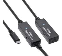 InLine USB 3.2 Gen.1 Active Extension, USB-C Male to USB-C Female, Reaper Cable with Signal Amplification, Long Distances, for Hard Drives, Printers, Webcams, Keyboards and More, 10m, 35655C