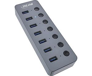 InLine® USB 3.2 Gen.1 Hub 7-Port with Switch Aluminium Grey with Power Supply