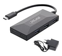 InLine® USB 3.2 Gen 1 OTG Hub, USB Type-C to 3 Type A Ports and 2 Type-C Ports, with 3A Power Supply, Black