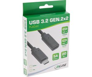 InLine USB 3.2 Gen.2x2 cable, USB-C extension ST/BU, black, 0.5 m
