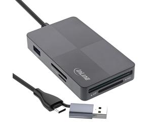 InLine USB 3.2 Multi Card Reader Hub Card Reader for SD/TF/MS/XD/CF, 3-Port USB-A, 5Gb/s, Dual USB-C/A Port, OTG Function, Compatible with Android/Windows/Mac OS/Linux, 66772F