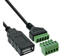 Inline USB-A Adapter Cable Female to 5-Pin Terminal Block, Connection Cable for Power and Data Lines, Colour Coded, 1 m, DIY & Repair, 92504H