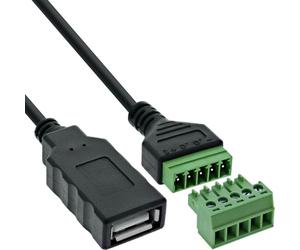 Inline USB-A Adapter Cable Female to 5-Pin Terminal Block, Connection Cable for Power and Data Lines, Colour Coded, 1 m, DIY & Repair, 92504H