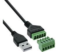Inline USB-A Adapter Cable Male to 5-Pin Terminal Block, Connection Cable for Power and Data Lines, Colour Coded, 1 m, DIY & Repair, 92504G