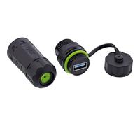 Inline USB-A cable connector, short, IP68 waterproof, shielded, USB-A jack to socket, 5Gbps data and 5V/2A current, USB extension cable for outdoor use and technology, 69927Q