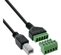 Inline USB-B Adapter Cable Male to 5-Pin Terminal Block, Connection Cable for Power and Data Lines, Colour Coded, 1 m, DIY & Repair, 92504I
