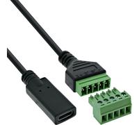 Inline USB-C Adapter Cable Female to 5-Pin Terminal Block, Connection Cable for Power and Data Lines, Colour Coded, 1 m, 92504F