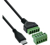 Inline USB-C Adapter Cable Male to 5-Pin Terminal Block, Connection Cable for Power and Data Lines, Colour Coded, 1 m, 92504E