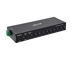 InLine USB-C Industrial Hub 10-Port, USB 3.2 Gen.1, 5Gb/s, 70W Power Supply | 12-24V DC, DIN rail and wall mounting, aluminium housing, ESD protection, plug & play