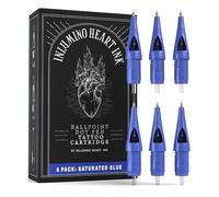 Inlumino Heart Ink Ballpoint Dot Pen Tattoo Cartridge for Tattoo Practice on Paper. 6 0.5mm New Saturated Blue Ink Tattoo Cartridges for Beginners to Learn How to Tattoo - Ink Dot Pen Cartridges