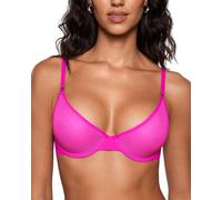 INLYRIC Women's Cosnufy Sheer Bra Unlined Plunge Underwired Mesh Demi See Through Sexy Bras Glitter Rose 32F