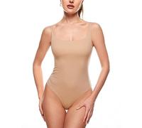 INLYRIC Women's Square Neck Bodysuit Thong Sexy Sleeveless Tank Tops Slimming Backless Camisole Leotard for Going Out Warm Beige 12