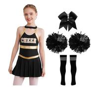inlzdz 4PCS Cheer Leader Costume for High School Girls Cheerleading Hollow Back Dress Team Uniform Outfits Type B 4pcs Black&White 11-12 Years
