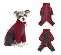 inlzdz Adjustable Dog Overalls With Stand Collar Warm Fleece Jumpsuit For Small Dogs Winter Windproof Full Body Coat Burgundy XS
