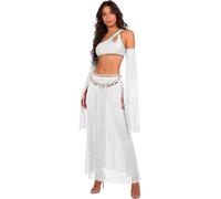inlzdz Adult Egyptian Costume Set Belly Dance Bra And Dancing Skirts Split Mesh Hem Arabian Fance Dress Up Rave Wear White M