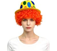 inlzdz Adult Halloween Clown Curly Wig with Polka Dot Hat Orange One Size