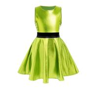inlzdz Alien Girls Costume Metallic Sleeveless A Line Tutu Princess Dress For Theme Party Fluorescent Green 11-12 Years