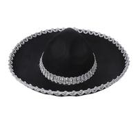 inlzdz Black Mariachi Sombrero Hat Wide Brim Corned Hat for Halloween Costume, Mexican Themed Party Adults Style One Size