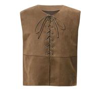 inlzdz Boys Halloween Pirate Vest Renaissance Medieval Viking Gothic Celtic Waistcoat Costume Brown 9-10 Years