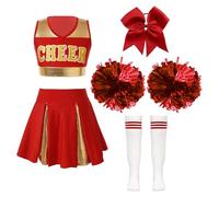 inlzdz Cheer Leader Costume for High School Girls Cheerleading Uniform 5Pcs Outfits A Red 9-10 Years