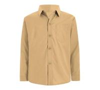 inlzdz Child Boys Button Down Oxford Shirt with Pocket Casual Tops Solid Color School Uniform Khaki 13-14 Years