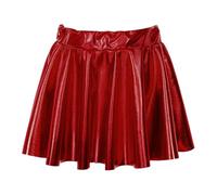 inlzdz Girls Kids Glossy Metallic Ballet Dance Skater Skirt Athletic Scooter Flared Pleated A-Line Mini Skort Shiny Red 6-8 Years