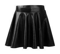 inlzdz Girl's Kid's Glossy Metallic Ballet Dance Skater Skirt Skort Athletic Scooter Flared Pleated A-Line Mini Skirts Black 11-12 Years