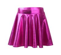 inlzdz Girl's Kid's Glossy Metallic Ballet Dance Skater Skirt Skort Athletic Scooter Flared Pleated A-Line Mini Skirts Rose_Red 9-10 Years