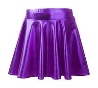 inlzdz Girl's Kid's Glossy Metallic Ballet Dance Skater Skirt Skort Athletic Scooter Flared Pleated A-Line Mini Skirts Purple 9-10 Years